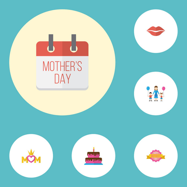 Поздравляем с Днем матери плоскую икону с праздником, детей и пирожные. Ловкий мамин женский дизайн для социальных сетей, Интернета и печати
. - Вектор,изображение