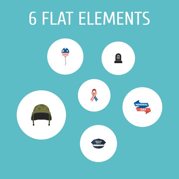 Flat Icons Hat, Awareness, Soldier Helmet And Other Vector Elements. Set Of Day Flat Icons Symbols Also Includes Headgear, Mom, Balloon Objects. - Vector, Image