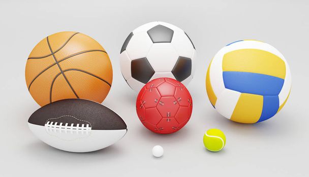 Sport balls, basket, football, tennis, 3d - Fotoğraf, Görsel