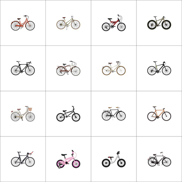 realistisches Gleichgewicht, alte Markenvektorelemente. Set von Fahrrad realistischen Symbolen enthält auch Retro, Gleichgewicht, alte Objekte. - Vektor, Bild