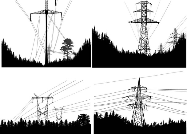 чотири композиції з електричними пілонами в лісі
 - Вектор, зображення