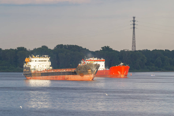 Cargo ships stand in the roadstead on the Volga River - Photo, Image