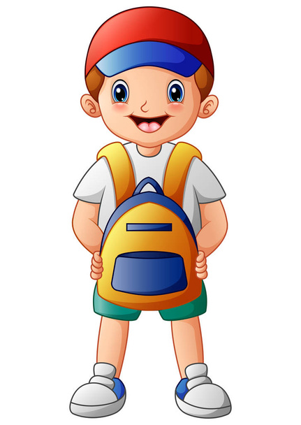 Roztomilý chlapec cartoon s batohem - Vektor, obrázek