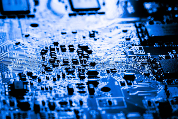Abstract, close-up van elektronische Circuits op Mainboard technologie achtergrond van de computer (printplaat, cpu, Moederbord, Main board, systeemkaart, mobo) - Foto, afbeelding
