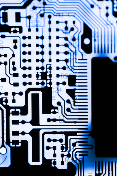Abstract, close-up van elektronische Circuits op Mainboard technologie achtergrond van de computer (printplaat, cpu, Moederbord, Main board, systeemkaart, mobo) - Foto, afbeelding