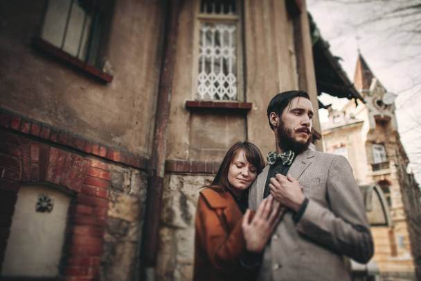 Romantic couple walking in old city - Foto, immagini