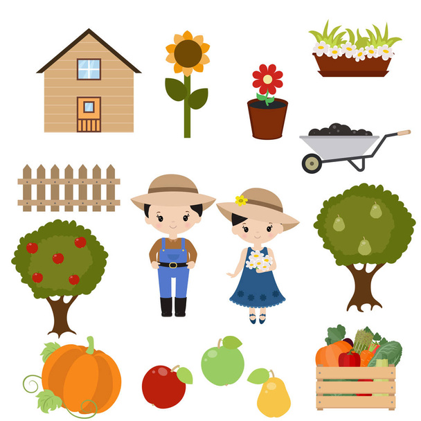 Set of trees and gardening icons - Vector, imagen