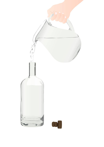  ガラス瓶に水を注ぐ - ベクター画像