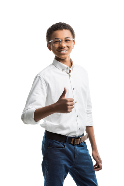 african american teenager showing thumb up - Fotó, kép