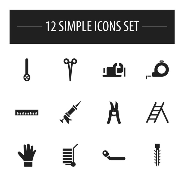 Conjunto de 12 Ícones de Instrumento Editáveis. Inclui símbolos como selante, expedição, parafuso e muito mais. Pode ser usado para Web, Mobile, UI e design infográfico
. - Vetor, Imagem
