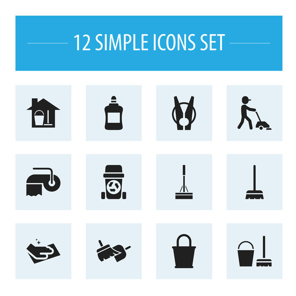 Készlet 12 szerkeszthető higiéniai ikonok. Magában foglalja a szimbólumok, mint a törölköző, tisztítószer, szemét konténer és így tovább. Lehet használni a Web, mobil, Ui és Infographic Design. - Vektor, kép