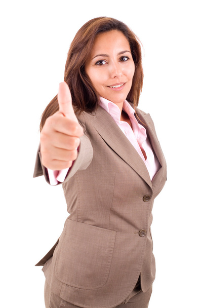 Smiling business woman with thumbs up gesture - Photo, image