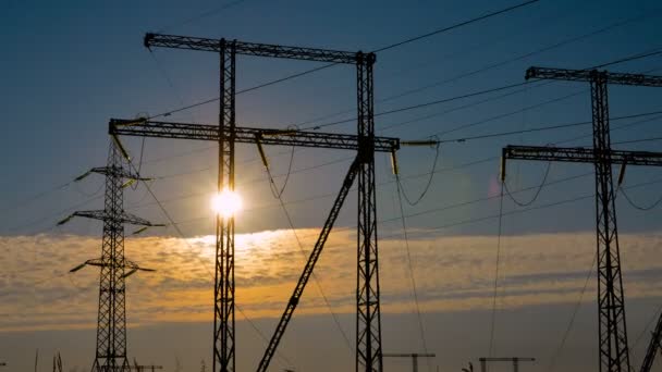 High-voltage power lines at sunrise - Footage, Video