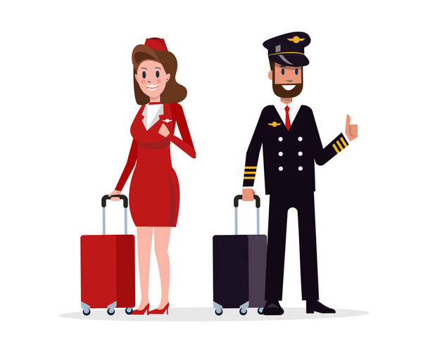 Airplane flight crew. Pilot, capitan and flying attendants.  - Vector, Image