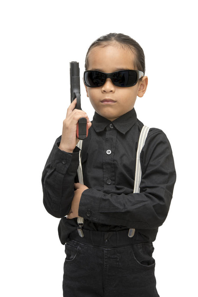 young asia boy with gun isolate on white background. - Photo, Image