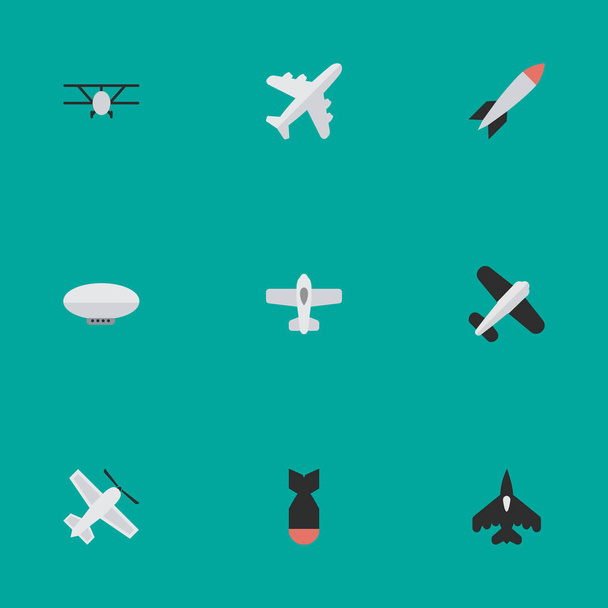 Illustration vectorielle Ensemble d'icônes de plan simple. Éléments Avion, bombe, ballons et autres synonymes Bombe, véhicule et aviation
. - Vecteur, image