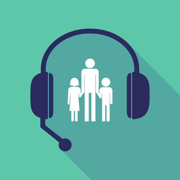 Μεγάλη σκιά ακουστικά με ένα αρσενικό γονέα οικογένεια εικονόγραμμα - Διάνυσμα, εικόνα