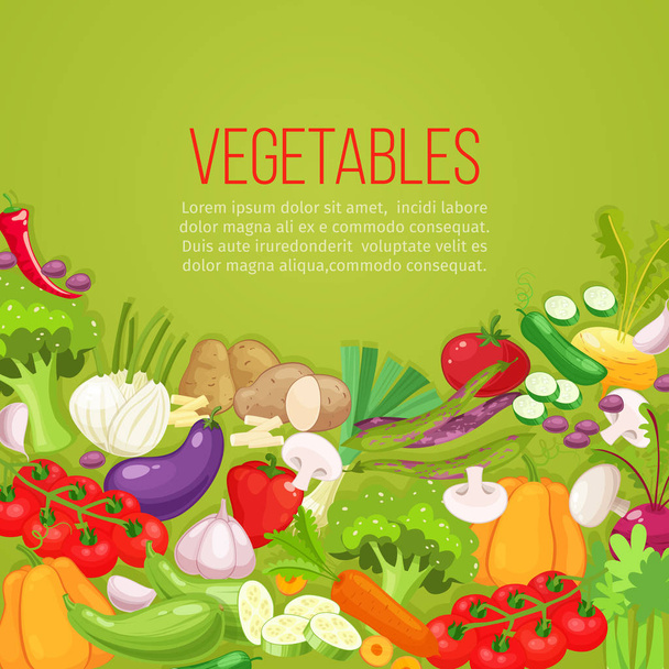 Vegetables top view frame. Farmers market menu design. Organic food poster. Vintage hand drawn sketch vector illustration. - Vector, afbeelding