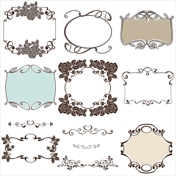 Collection Vintage frames with roses and design elements - ベクター画像
