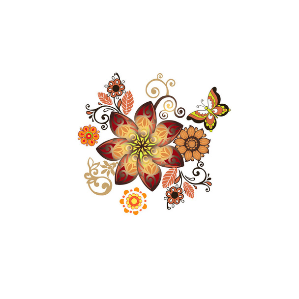 Fantastic floral ornament with decorative butterflies. Vector floral design for a card, poster. - Vector, Imagen