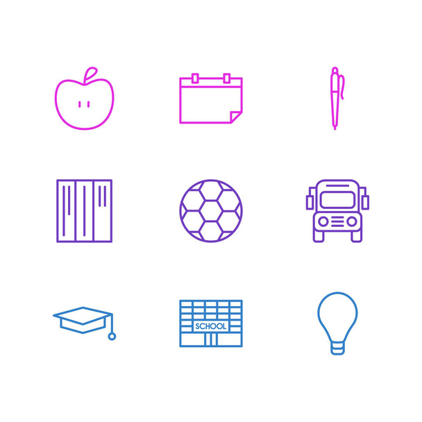 Illustration vectorielle de 9 icônes de l'éducation. Pack modifiable de crayon, date, football et autres éléments
. - Vecteur, image