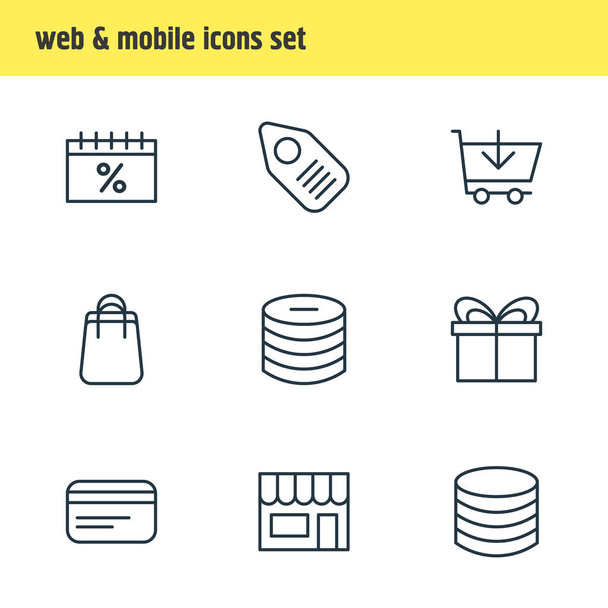 Illustrazione vettoriale di 9 icone all'ingrosso. Pacchetto modificabile di shopping, denaro, pagamento e altri elementi
. - Vettoriali, immagini