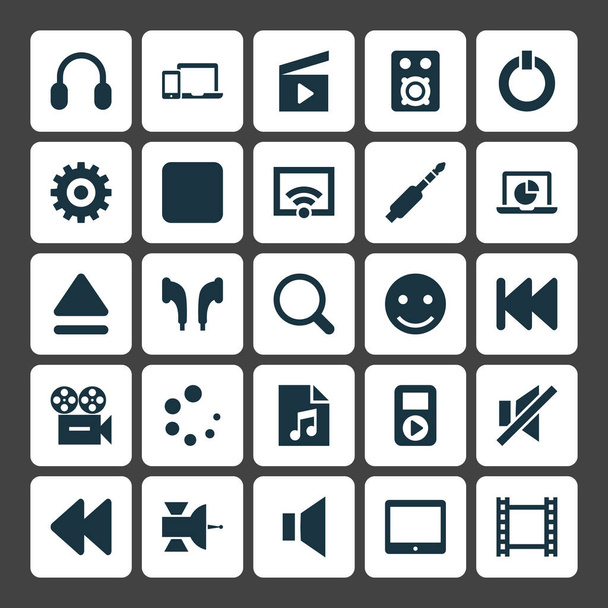 Music Icons Set. Collection Of Headphone, Smile, Power And Other Elements. Also Includes Symbols Such As Power, Previous, Communication. - Vector, Image