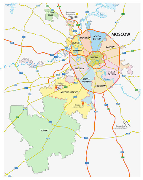 Διοικητικά και πολιτικά και οδικό χάρτη της Ρωσικής πρωτεύουσας Μόσχα - Διάνυσμα, εικόνα