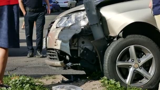 Car accident. The car crashed into a pillar. Close-up - Footage, Video