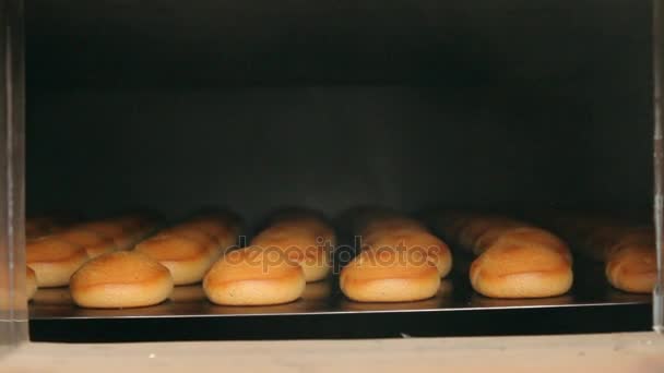 Ekmek üretim. Satır üretim üzerinde pastane. Rulo ekmek fabrikası - Video, Çekim