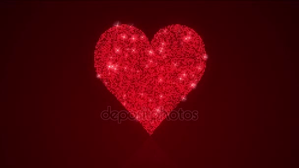 Αφρώδη βρόχο ανακλαστικό υπόβαθρο κόκκινη καρδιά με ματ - Πλάνα, βίντεο
