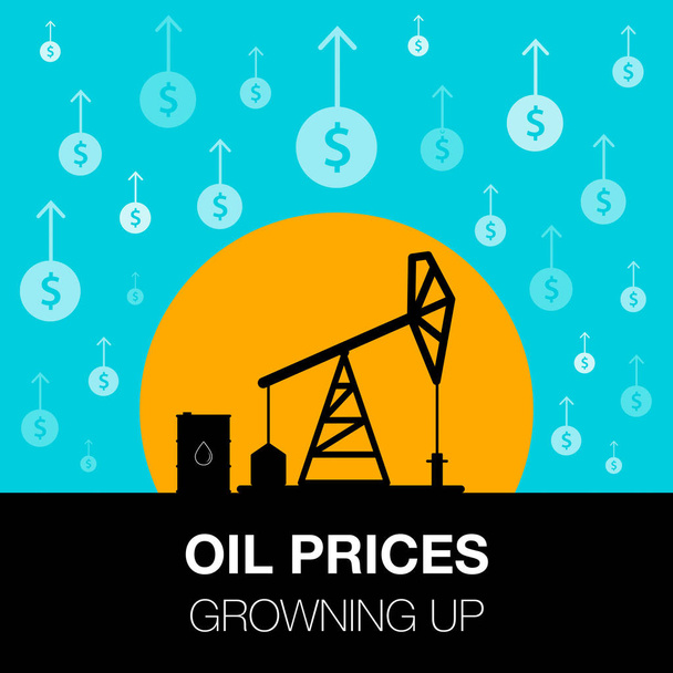 Koncept průmyslu ropy. Cena ropy roste s mince dolaru a  - Vektor, obrázek