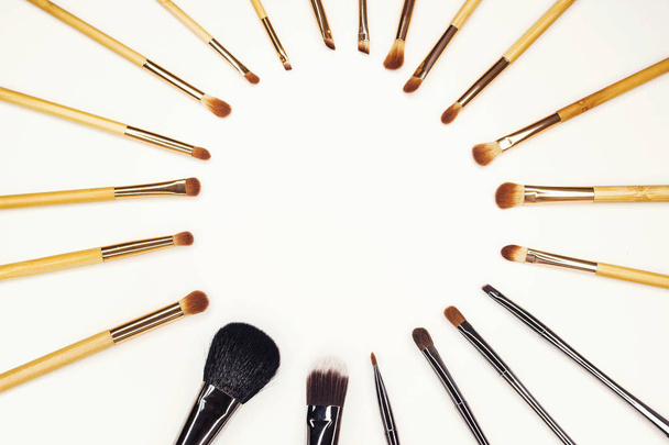 Many different brushes for make-up on white - Photo, Image