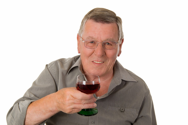 Old man drinking red wine - Photo, Image