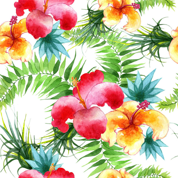Tropical Hawaii leaves palm tree pattern in a watercolor style. - Photo, Image