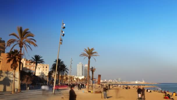 pohled na pláž v barcenoleta barcelona, Španělsko - Záběry, video