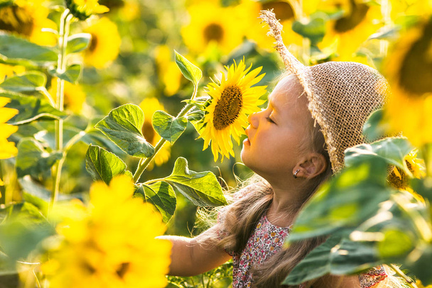 mooie meisje in zonnebloemen - Foto, afbeelding
