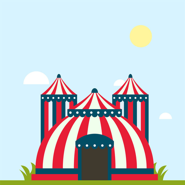 Spectacle de cirque tente de divertissement chapiteau festival en plein air avec des rayures et des drapeaux isolés panneaux de carnaval
 - Vecteur, image