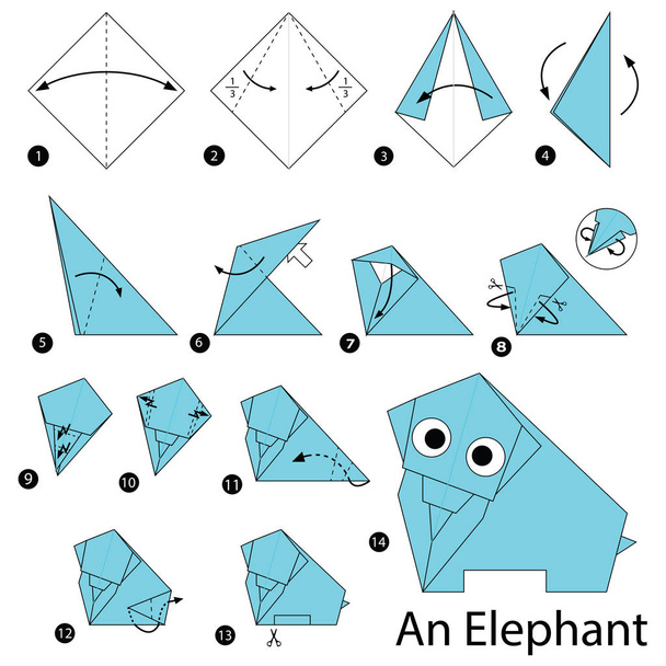 krok za krokem návod, jak udělat origami Elephant - Vektor, obrázek