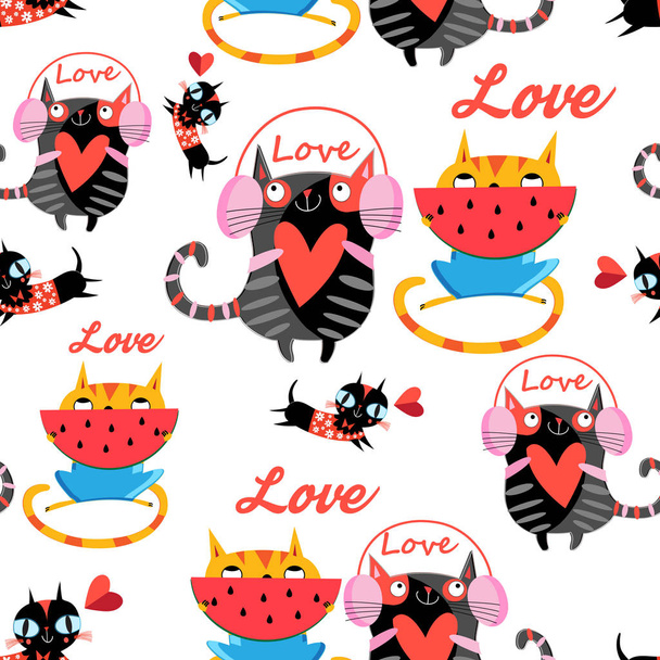 Vector amusing pattern in love cats  - Vektor, Bild