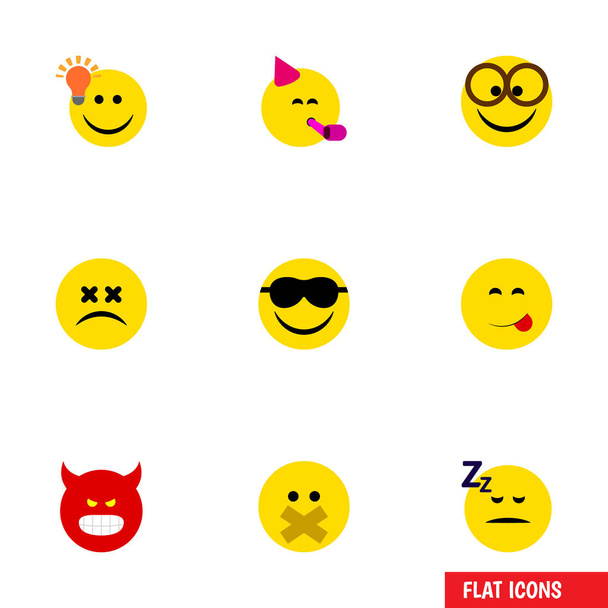 Flat Icon Expression Set Of Asleep, Delicious Food, Pleasant And Other Vector Objects. Also Includes Silent, Pleasant, Smile Elements. - Vector, Image