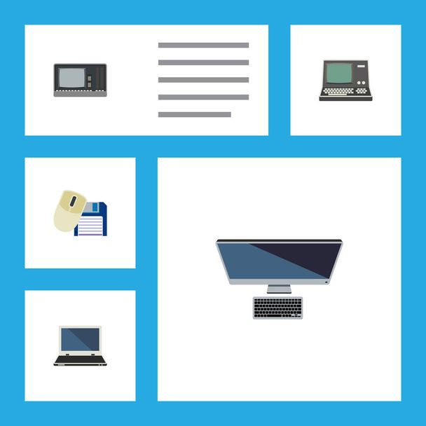 Lapos Laptop ikonkészlet számítógépes egér, Vintage hardver, technológia és más vektoros objektumokat. Számítógép, Notebook, Pc elemek is. - Vektor, kép