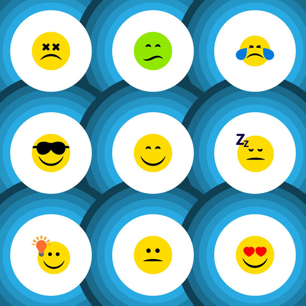 Düz simgesi Emoji kümesine sahip iyi bir görüş, uykuda, sevgi ve diğer vektör nesneleri. Ayrıca Emoji, memnun, mutlu öğeleri içerir. - Vektör, Görsel