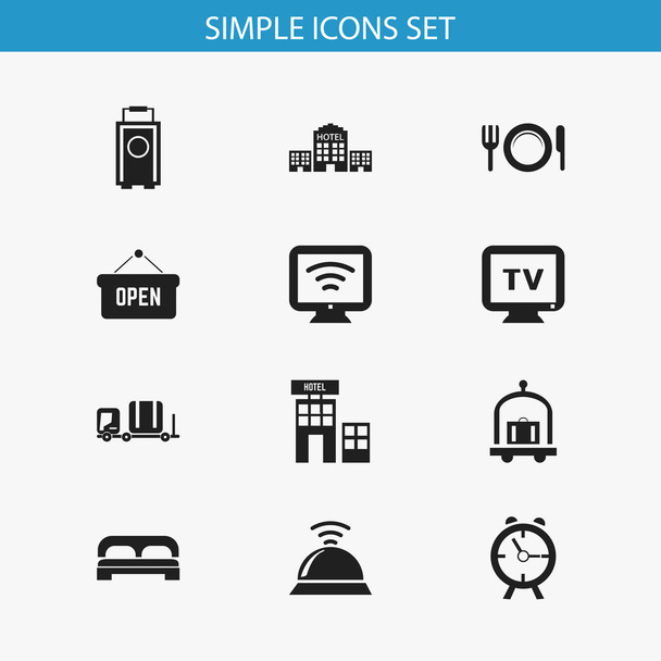 Készlet 12 szerkeszthető utazási ikonok. Magában foglalja a szimbólumok, mint a megnyitott plakát, poggyász, vezeték nélküli Tv és több. Lehet használni a Web, mobil, Ui és Infographic Design. - Vektor, kép