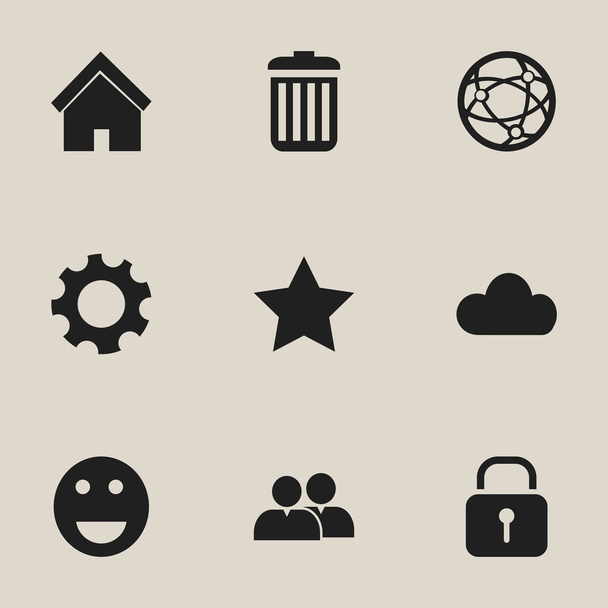 Set di 9 icone Web modificabili. Include simboli come sicurezza, segnalibro, cestino e altro ancora. Può essere utilizzato per la progettazione web, mobile, UI e infografica
. - Vettoriali, immagini