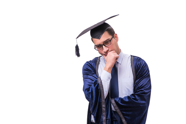 Young man student graduating isolated on white - Foto, imagen