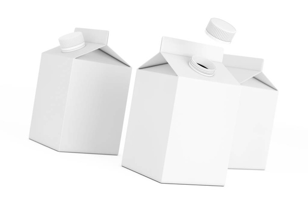 Boş süt veya meyve suyu karton kutularda. 3D render - Fotoğraf, Görsel