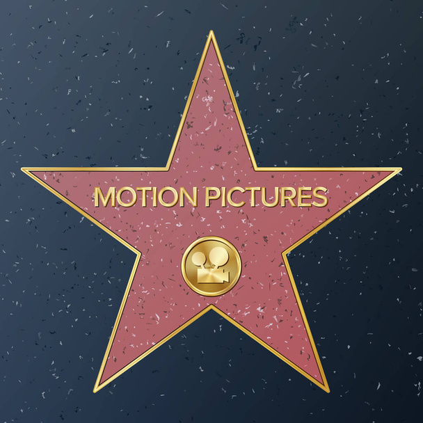 Hollywood Walk Of Fame. Vector Star Illustration. Famous Sidewalk Boulevard. Classic Film Camera Representing Motion Pictures. Public Monument To Achievement - Vector, Image