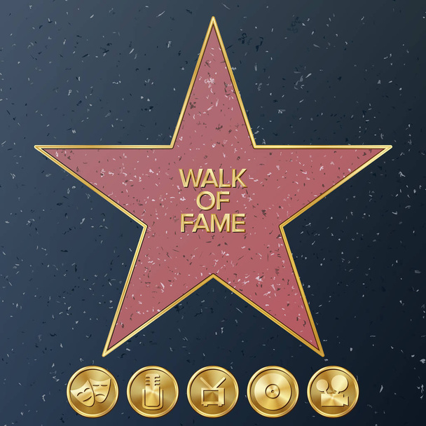 Hollywood Walk Of Fame. Vector Star Illustration. Famous Sidewalk Boulevard. - Vector, Image