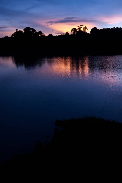 Beautiful sky landscape with sunset over river bank - Photo, Image